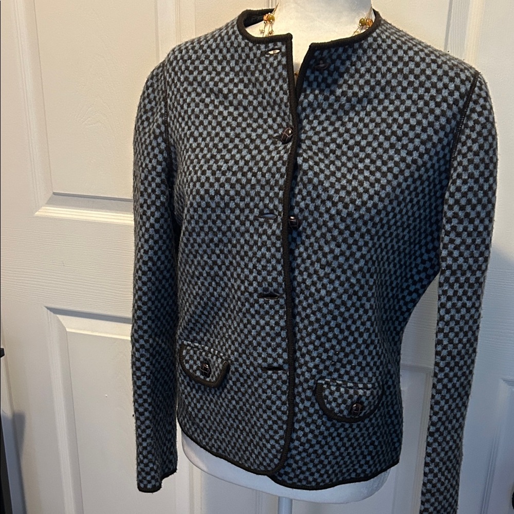 Lands End Elegant Black and blue Checkered wool Blazer